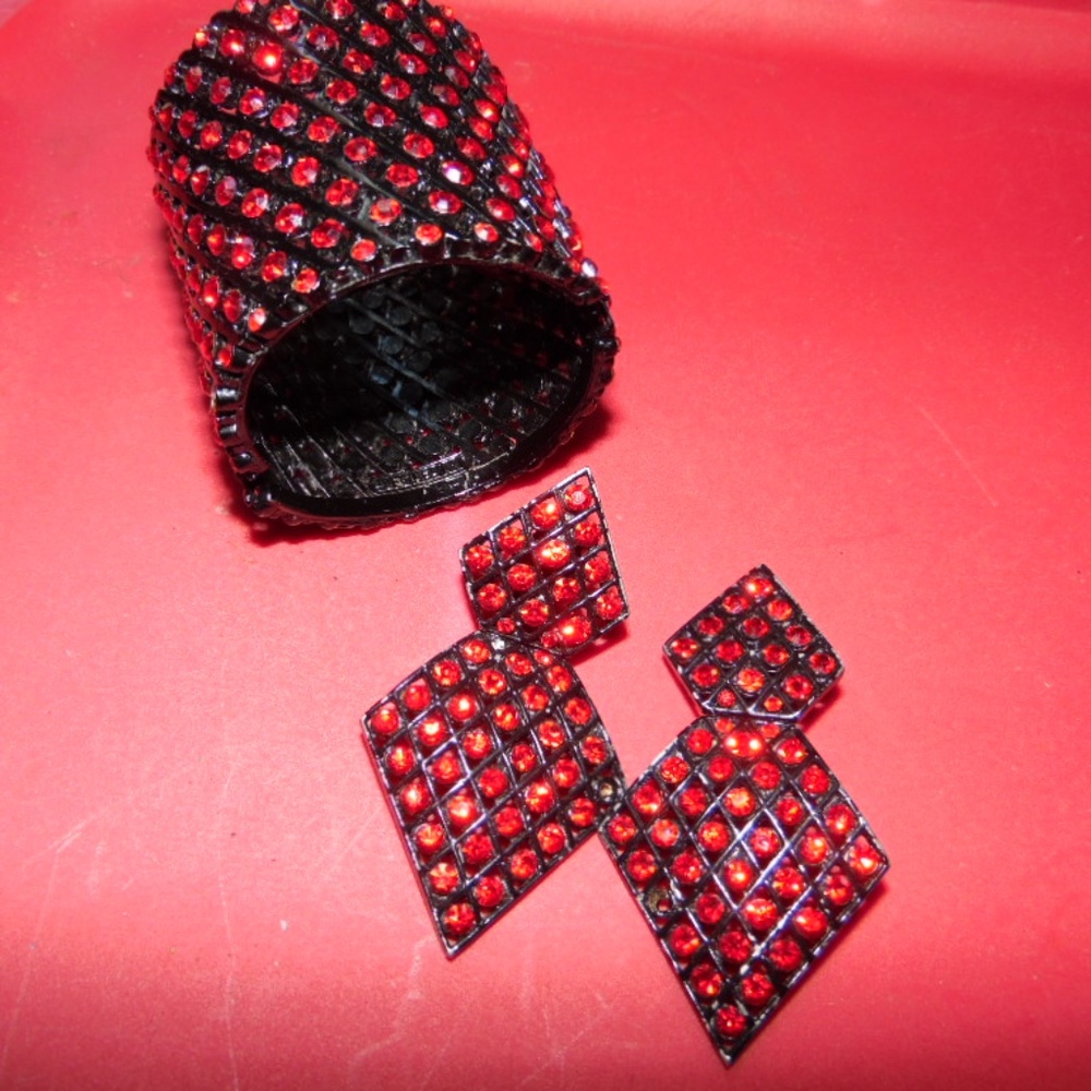 1980s Rare Jay Feinberg AKA Strongwater Ruby Red Swarovski bracelet & earrings